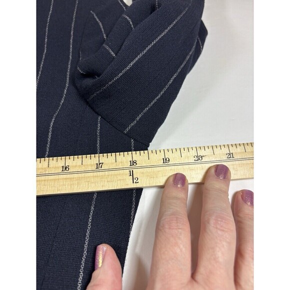 Armani Collezioni Blazer Navy Blue Pinstripe Chalk Stripe 8 Asymmetrical Pocket - Picture 4 of 12